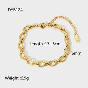 Detail view of 18K gold stainless steel curb chain bracelet with lobster clasp and sizing