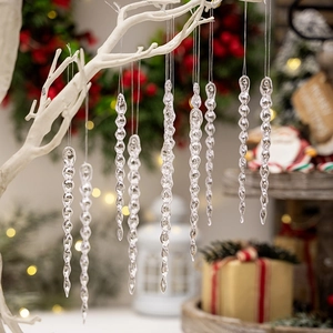 Set of 10 clear acrylic icicle ornaments for Christmas tree with spiral design and hooks