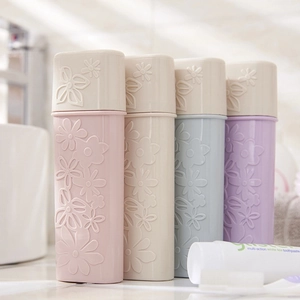 Portable Toothbrush Case Plastic 3D Flower Embossed Travel Toothbrush Holder Cup With Lid Dustproof Storage
