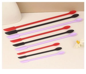 Nine-piece silicone spatula set in black red purple colors for jars and makeup bottles