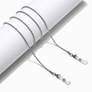 Chaîne De Lunettes En Acier Inoxydable Cordon Antidérapant Torsadé Pour Lunettes De Soleil Avec Boucles En Silicone Argent
