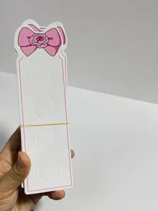 Pink ribbon design white paper display card for hair clips with four pre-cut slots