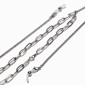 Polished silver stainless steel thick link glasses chain and necklace with lobster clasps