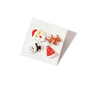 Cartoon Christmas acrylic pins set featuring Santa Claus, elk, and snowman motifs
