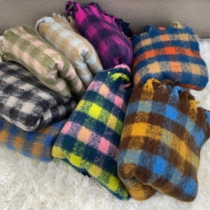 Autumn winter soft fluffy plaid scarf versatile warm shawl couple fashion check neckerchief