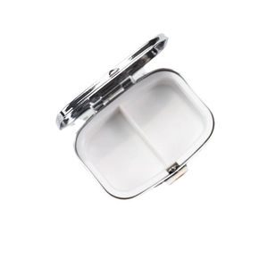 Portable silver metal pill box with 2 compartments for medicine or jewelry storage