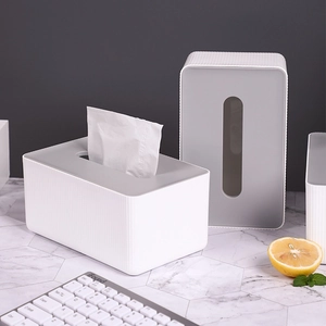 Minimalist Nordic rectangular tissue box in gray and white for home and office storage