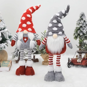 Christmas gnome couple set with red and grey polka dot hats for Nordic holiday decor
