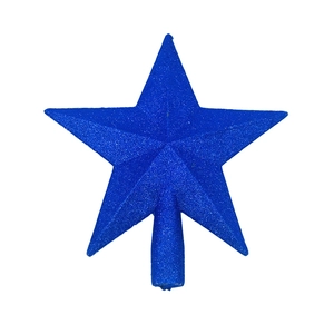 Sparkling blue Christmas tree topper star with glitter finish on white background