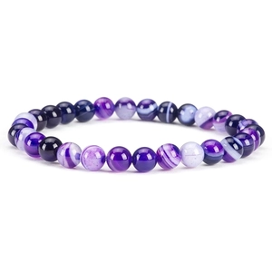 Macro shot of 6mm striped agate beads with natural purple and black stone textures