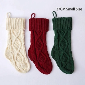 Set of 37CM cable knit Christmas stockings in ivory, wine red, and forest green for decor