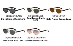 Collection of five vintage oval metal sunglasses in black, gold, and silver finishes