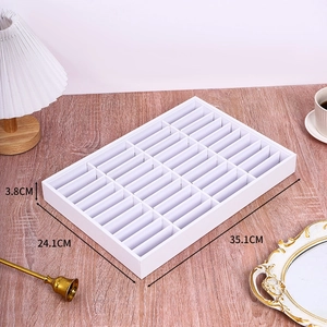 Detailed view of 30-grid white jewelry display tray with specific dimensions 35.1x24.1x3.8cm