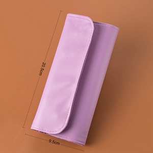 Light purple makeup brush case dimensions 20.5x9.5 cm with sleek leather texture