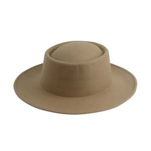 Classic camel wool felt flat top boater hat for men and women in vintage British style