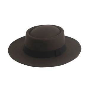 Classic dark brown felt fedora with black ribbon band on a clean white background