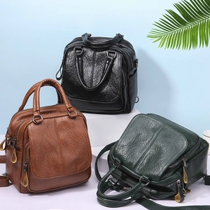 Women Fashion Multi-functional Backpack Litchi Grain PU Leather Waterproof Travel Shoulder Bag Handbag Retro Casual