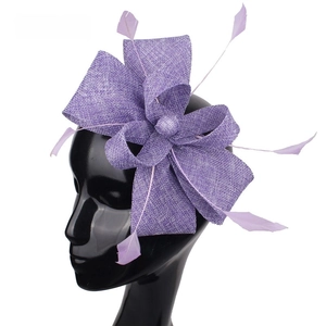 Elegant purple Sinamay fascinator with feather accents for parties and weddings