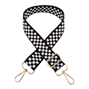 Adjustable checkerboard pattern shoulder strap with gold metal buckles for bags