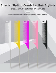 Five professional tail combs with metal pins for precise hair dyeing and styling