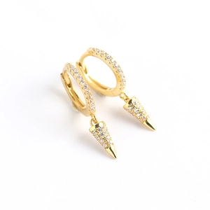 Chic S925 sterling silver gold hoop earrings with sparkling diamond cone pendants