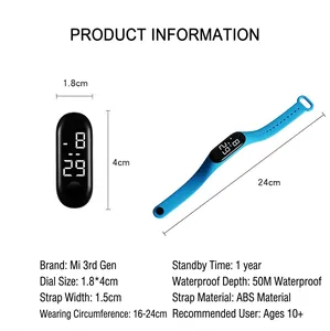 Blue waterproof digital sports watch with LED display and adjustable ABS wristband strap