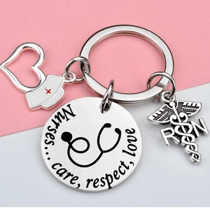 Nurse appreciation stainless steel keychain with care respect love charms