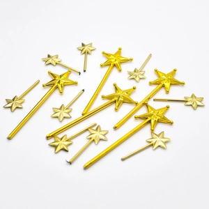 Golden star magic wands in five lengths for Christmas DIY and cake decoration