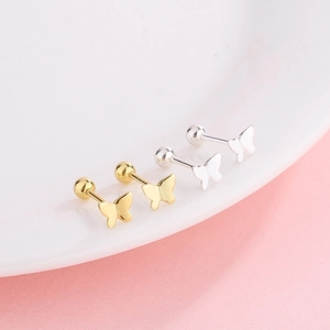 S925 Sterling Silver Butterfly Screw Back Stud Earrings For Women Minimalist Dainty Helix Bone Nail Piercing Jewelry Gift