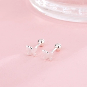 Polished S925 sterling silver butterfly screw back stud earrings for women