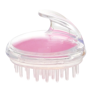 Pink silicone scalp massager brush with transparent handle for head hair washing