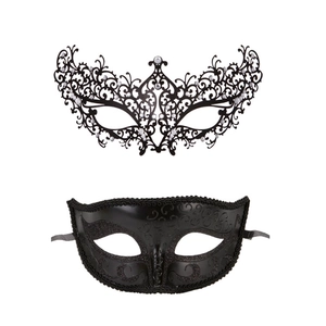Detail of Venetian masquerade eye masks with laser-cut lace and embossed patterns