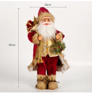 Detailed dimensions of 45cm Santa Claus figurine with red suit and golden trim