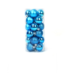Blue Christmas balls set in cylinder including matte, glossy, and glitter textures
