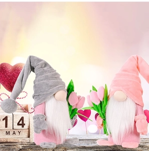 Pink and grey Mother's Day gnomes with tulips, perfect for festive home window decoration