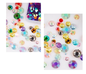 Macro shot of colorful mixed size round flatback glass rhinestones for nail art DIY