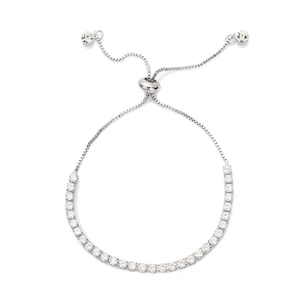 Detail of adjustable silver tennis bracelet with 3mm round cubic zirconia stones
