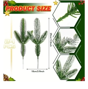 Detailed dimensions of 24pcs frosted artificial pine branches for Christmas decor