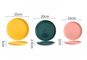 Size chart showing dimensions for 6, 8, and 10 inch matte ceramic Nordic dinner plates