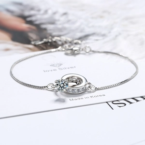 Elegant geometric double-loop S925 silver bracelet with sparkling zircon stones