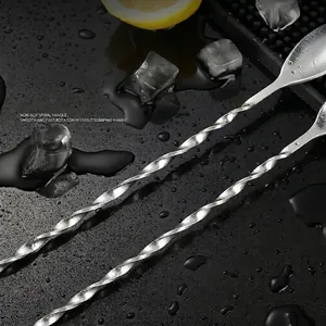 304 stainless steel long handle cocktail spoon with spiral design for mixing drinks
