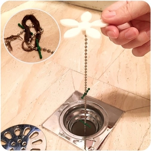 Flower sink drain hair cleaner hook with metal chain for kitchen and bathroom pipes