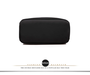 Detailed base view of black waterproof nylon fashion backpack with clean flat seams