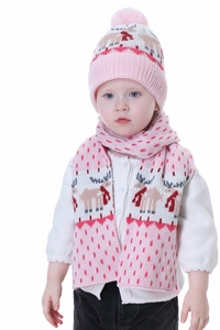 Ensemble bonnet et écharpe en tricot pour enfants avec motif jacquard de renne festif