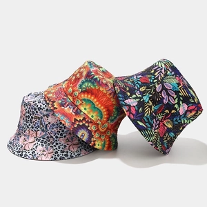 Ethnic pattern double-sided bucket hat with leopard, mandala, and tropical leaf prints