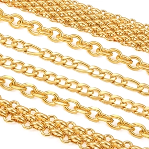 Detailed comparison of various 18K gold plated stainless steel chain link styles and textures
