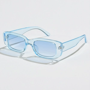 Retro light blue transparent rectangular sunglasses with Y2K aesthetic design