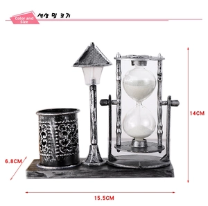 Retro lighthouse hourglass pen holder dimensions showing 15.5cm length and 14cm height