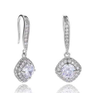 Elegant square zircon dangle earrings in silver plating for a minimalist luxury look