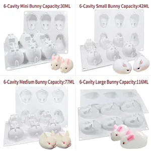 White 6-cavity rabbit silicone mold for cakes and desserts in four varied sizes